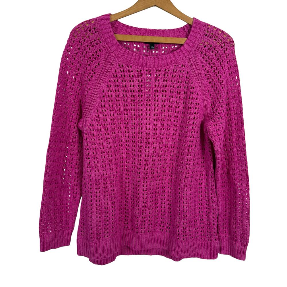 Talbots Women Open Stitch Sweater Sz LP Pullover Violet Rose Cotton Knit Preppy
